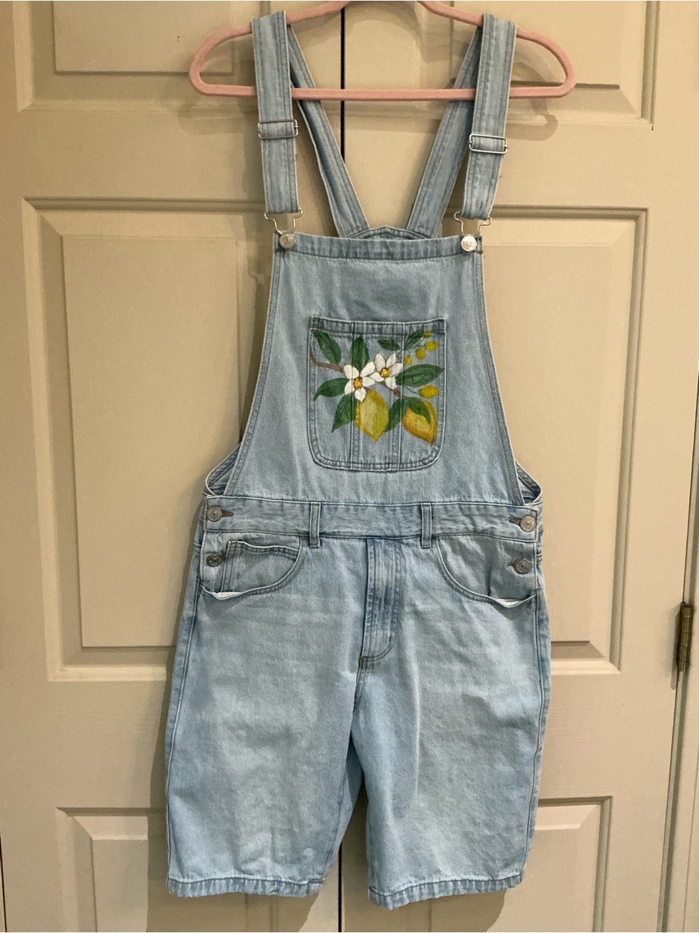 UPCYCLED  Denim Short Overalls with 🍋 Lemon Gnome